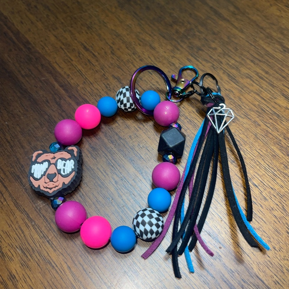 Colorful Mama Bear Beaded Keychain